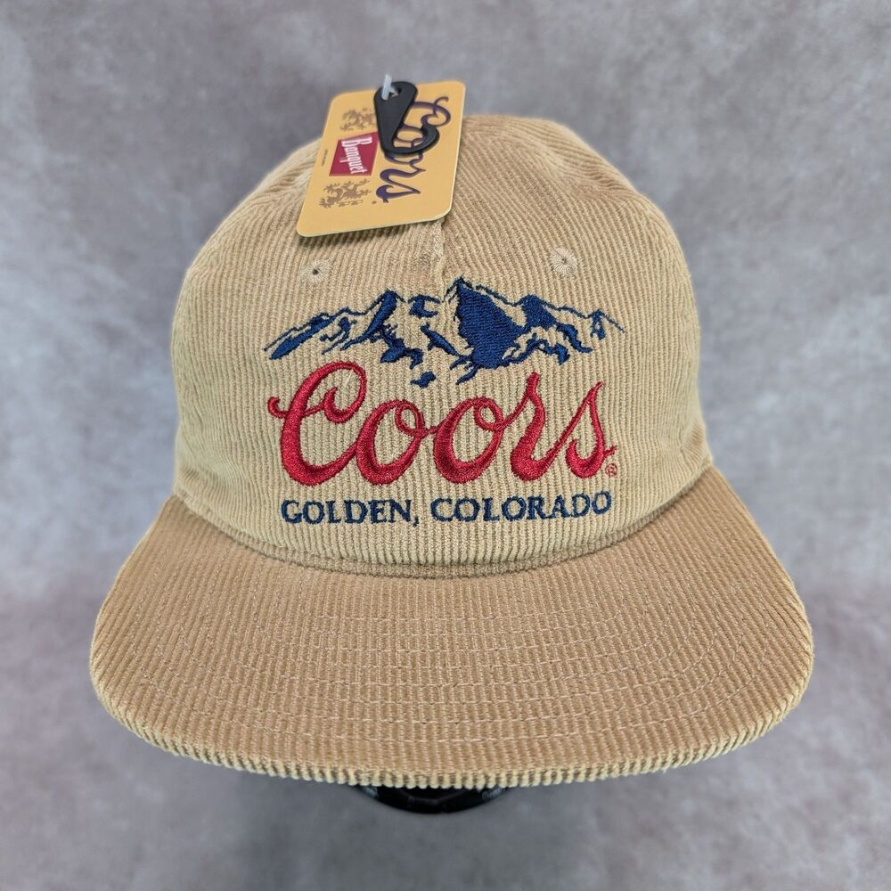Coors Corduroy Hat Golden Colorado Banquet Beer Beige Vintage Cap Snap Back New